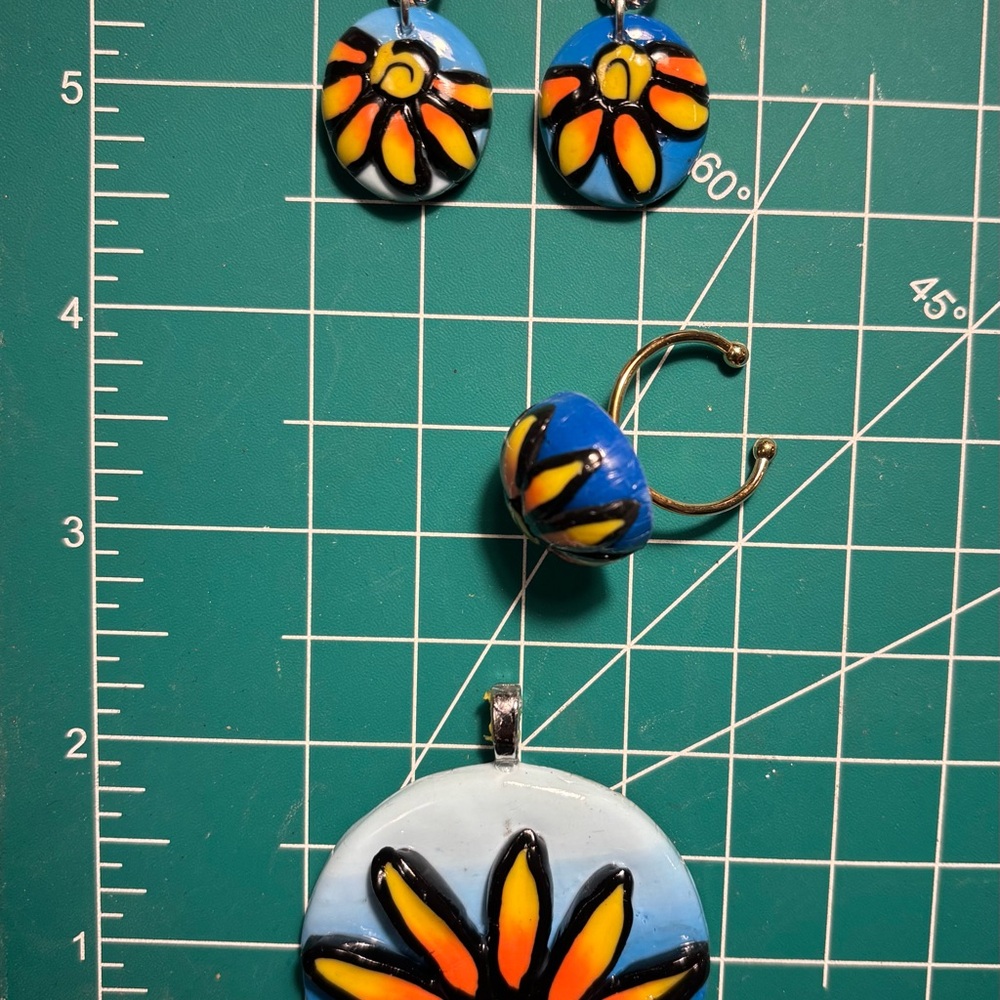 Pendant, Earrings, Adjustable Ring Set - image 2